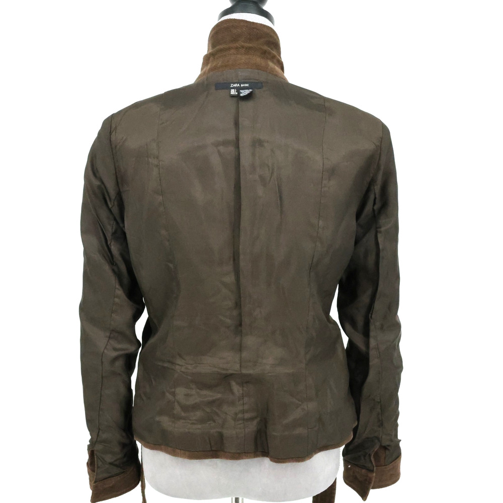 Zara Basic Jacket Womens Large Brown Corduroy Lined Belt Pockets Preppy Academia - Picture 12 of 14